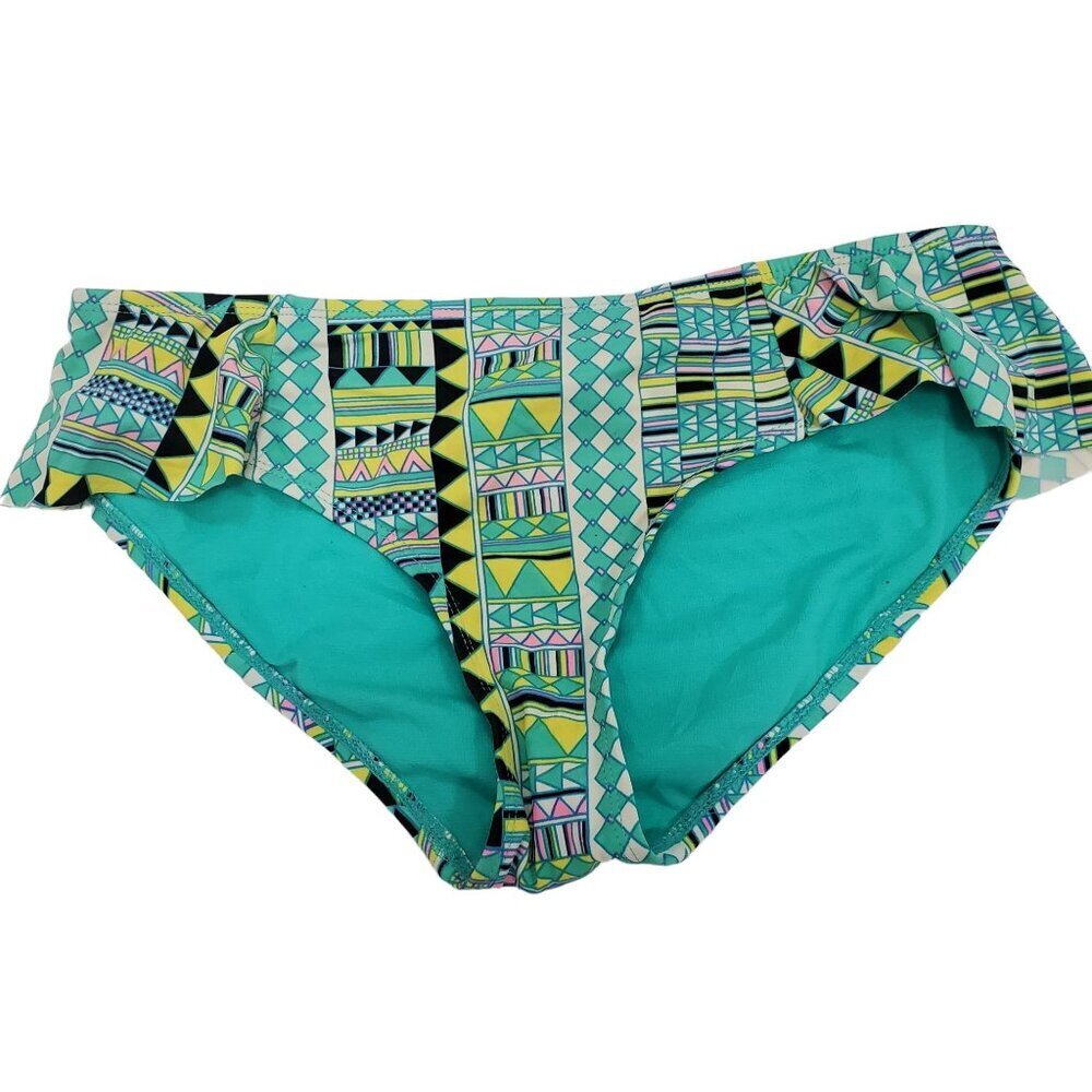 Urban Sea Women's‎ Aqua Fair Isle Navajo Ruffle Side Full Seat Bikini Bottoms L